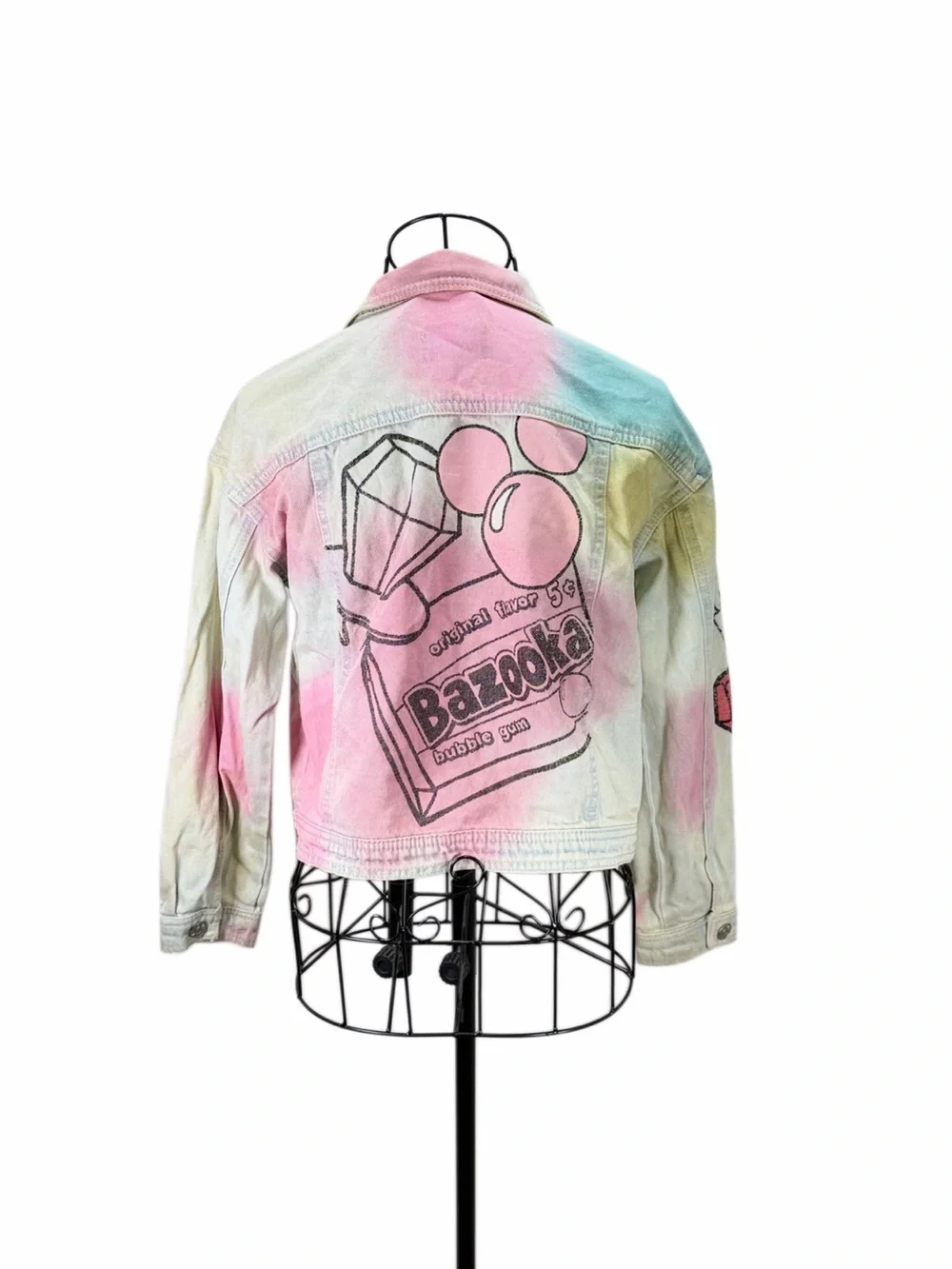 Justice White Denim Jacket with Bazooka Ring Pop Label